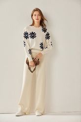 Round Neck Jacquard Cashmere Sweater