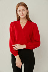 V-neck Lantern Sleeve Cashmere Sweater