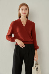 V-neck Lantern Sleeve Cashmere Sweater