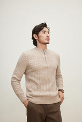 Half Turtleneck Thickened Zipper Cable Pullover