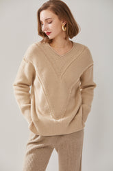 V-neck Single-line Fringe Pullover