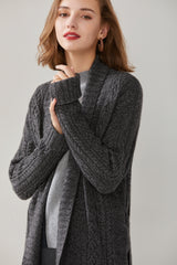 V-neck Cable Knit Long Cardigan For Women