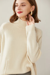 Mock Neck Twisted Flower Pullover Cashmere Sweater
