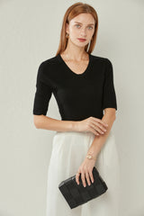 Worsted U-neck drawstring short sleeves