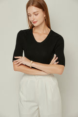Worsted U-neck drawstring short sleeves