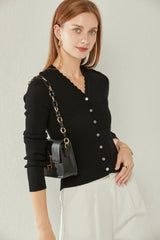 Worsted V-neck Drawstring Cardigan