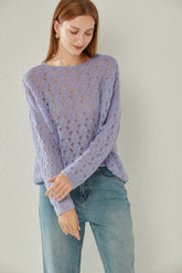 Boat Neck Mesh Cashmere Pullover Sweater