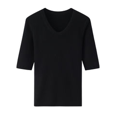 Worsted U-neck drawstring short sleeves