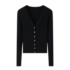 Worsted V-neck Drawstring Cardigan