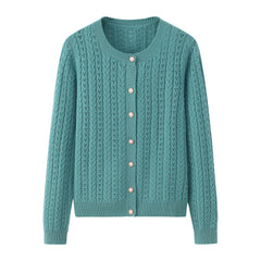 Crew Neck Thickened Cable Cardigan