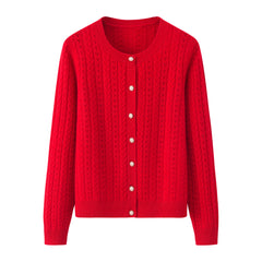 Crew Neck Thickened Cable Cardigan