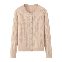 Crew Neck Thickened Cable Cardigan