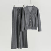 V-neck Cardigan Straight Pants