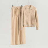 Lapel Half-open Cable Pullover Loose Pants