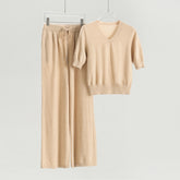 V-neck Short-sleeved Sweater Wide-leg Pants Suit