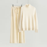 Turtleneck Sweater with Floral Pattern and Single-Sided Casual Pants