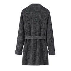 V-neck Cable Knit Long Cardigan For Women