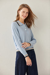 T-shirt Collar Cable-knit Sweatshirt