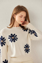Round Neck Jacquard Cashmere Sweater