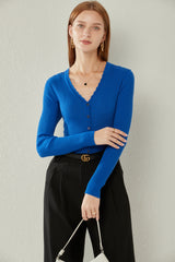 Worsted V-neck Drawstring Cardigan