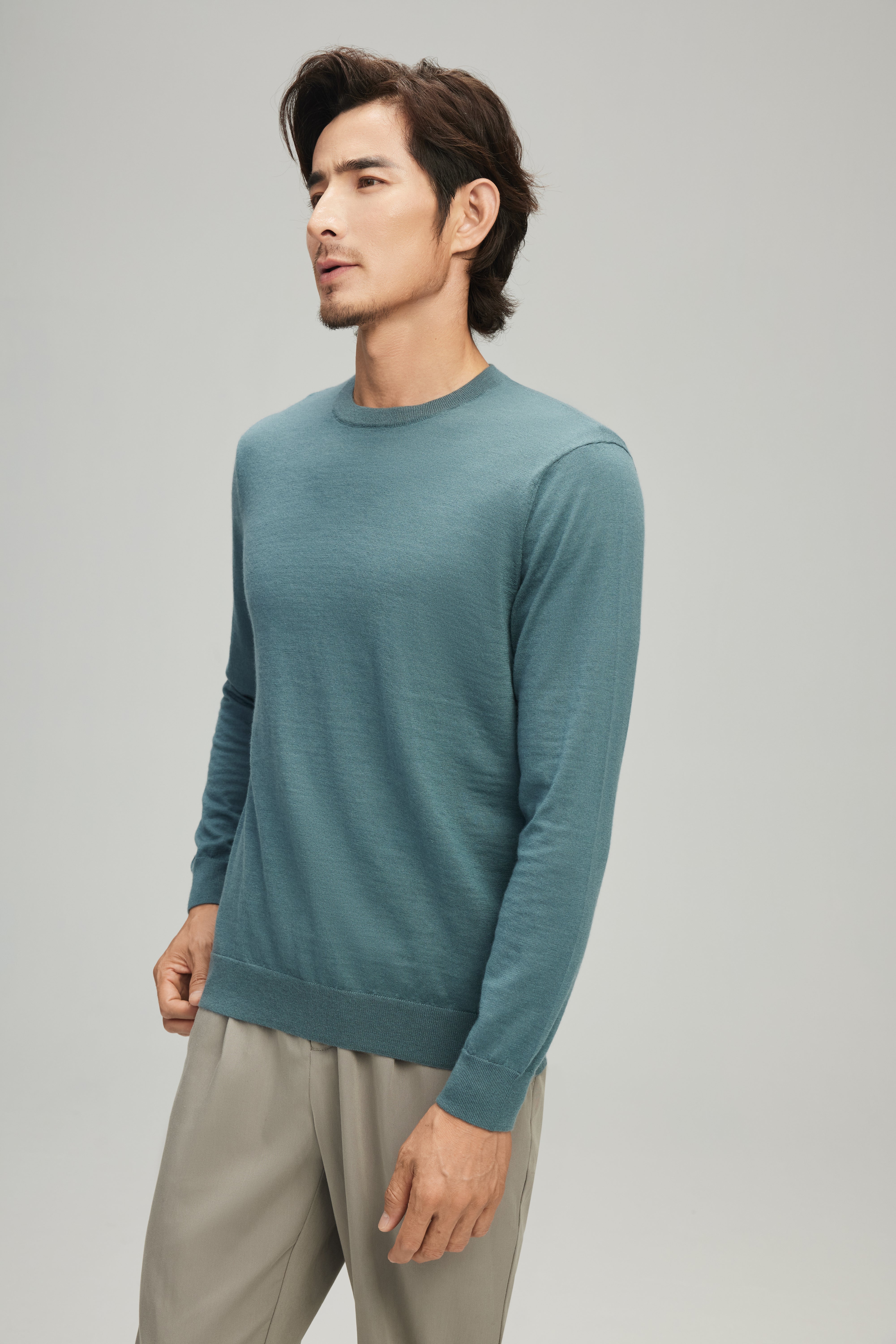 Worsted Crew Neck Cashmere Pullover