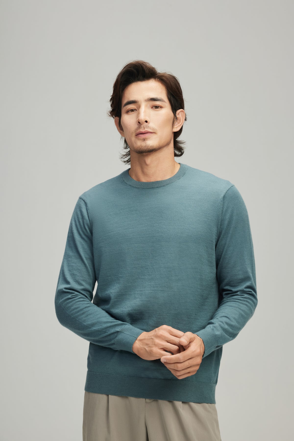 Worsted Crew Neck Cashmere Pullover
