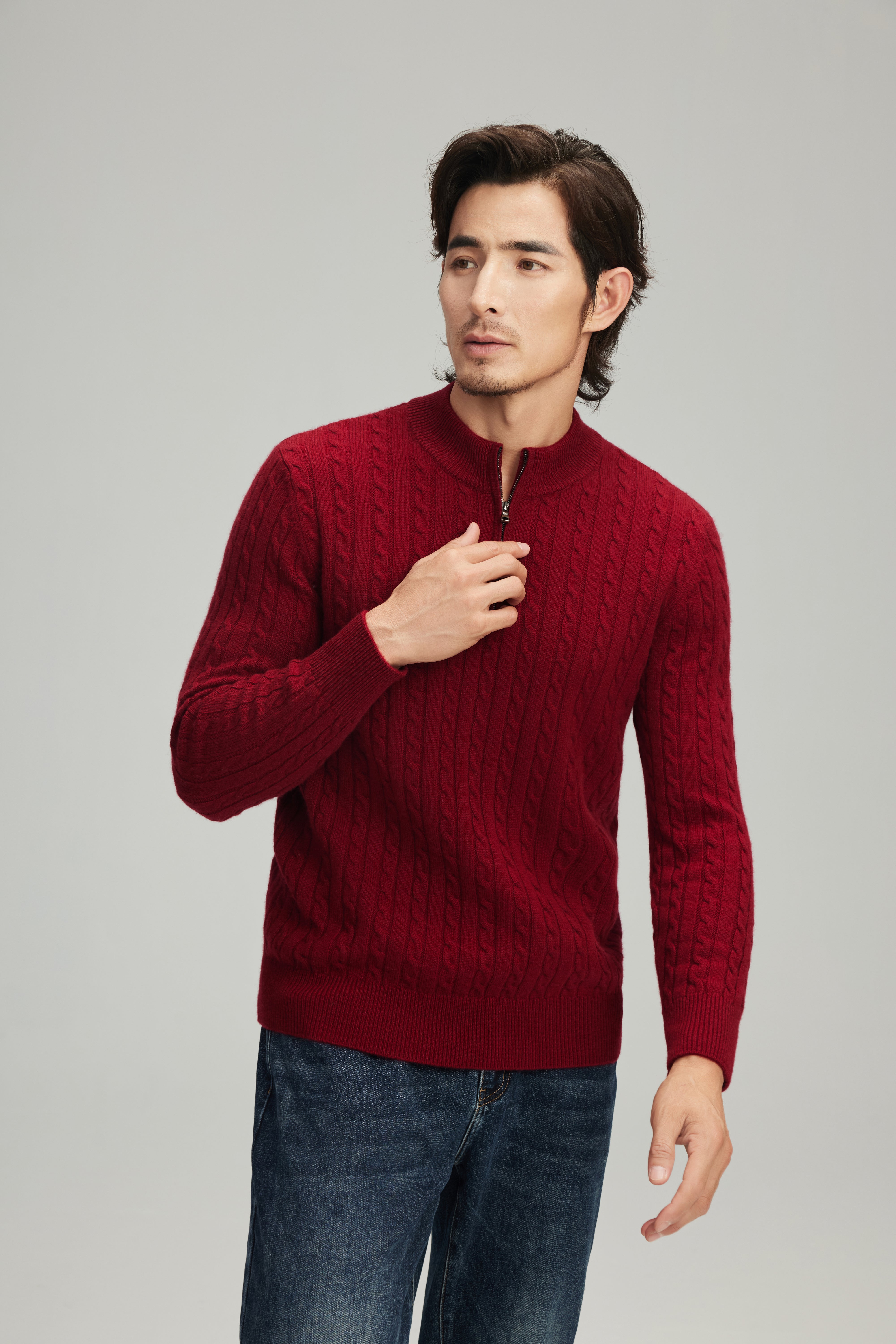 Half Turtleneck Thickened Zipper Cable Pullover