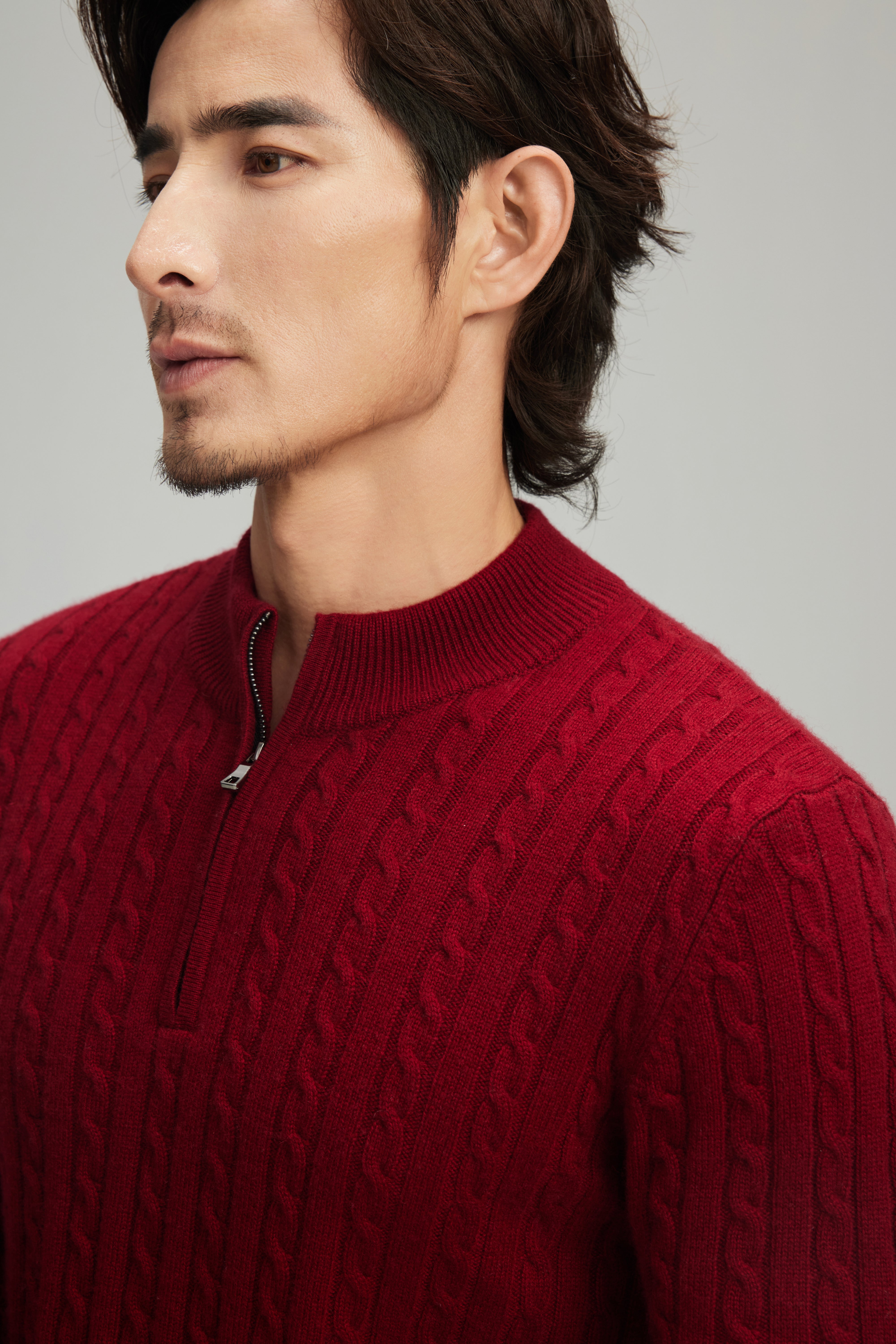 Half Turtleneck Thickened Zipper Cable Pullover