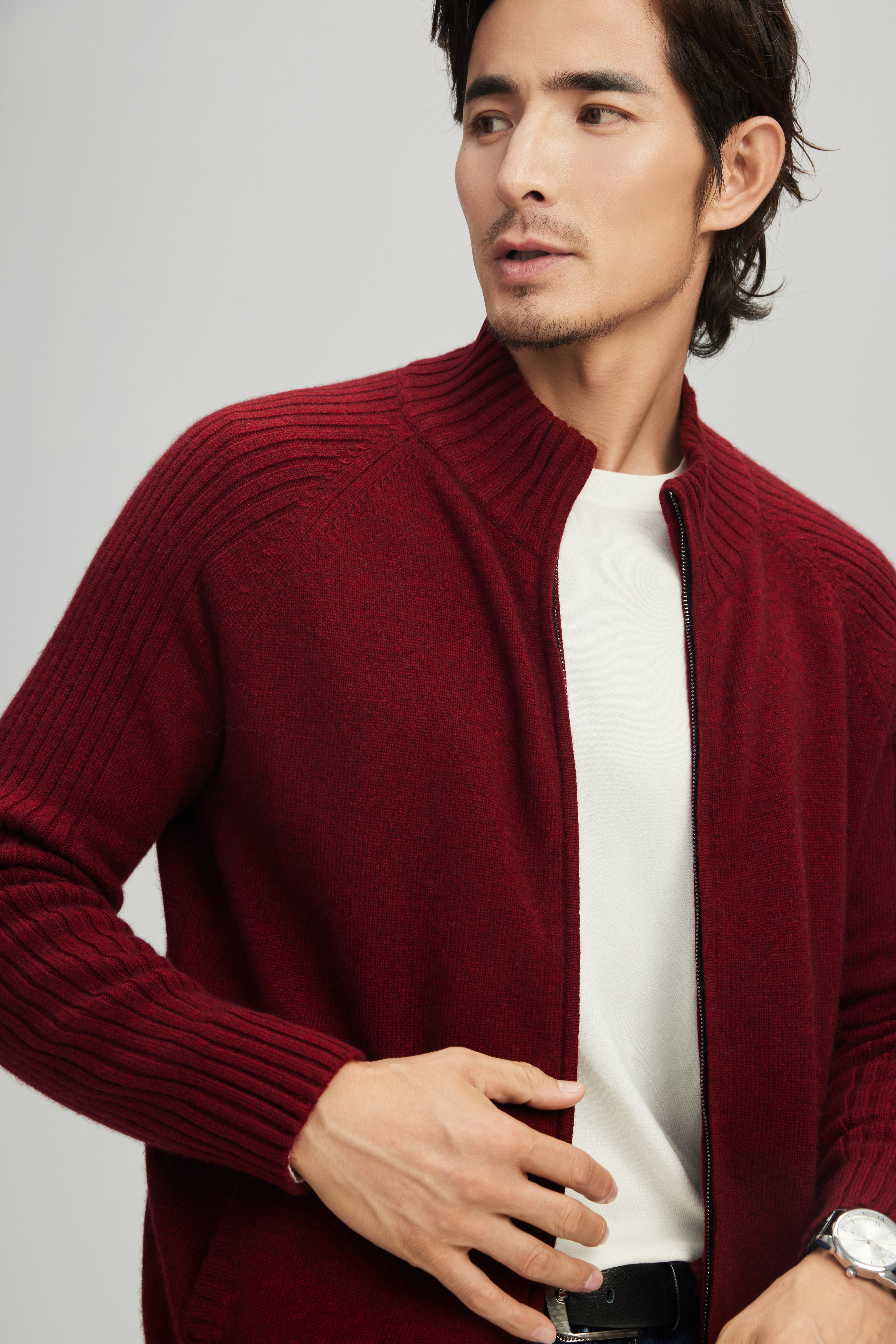 Half Turtleneck Thick Zipper Cardigan