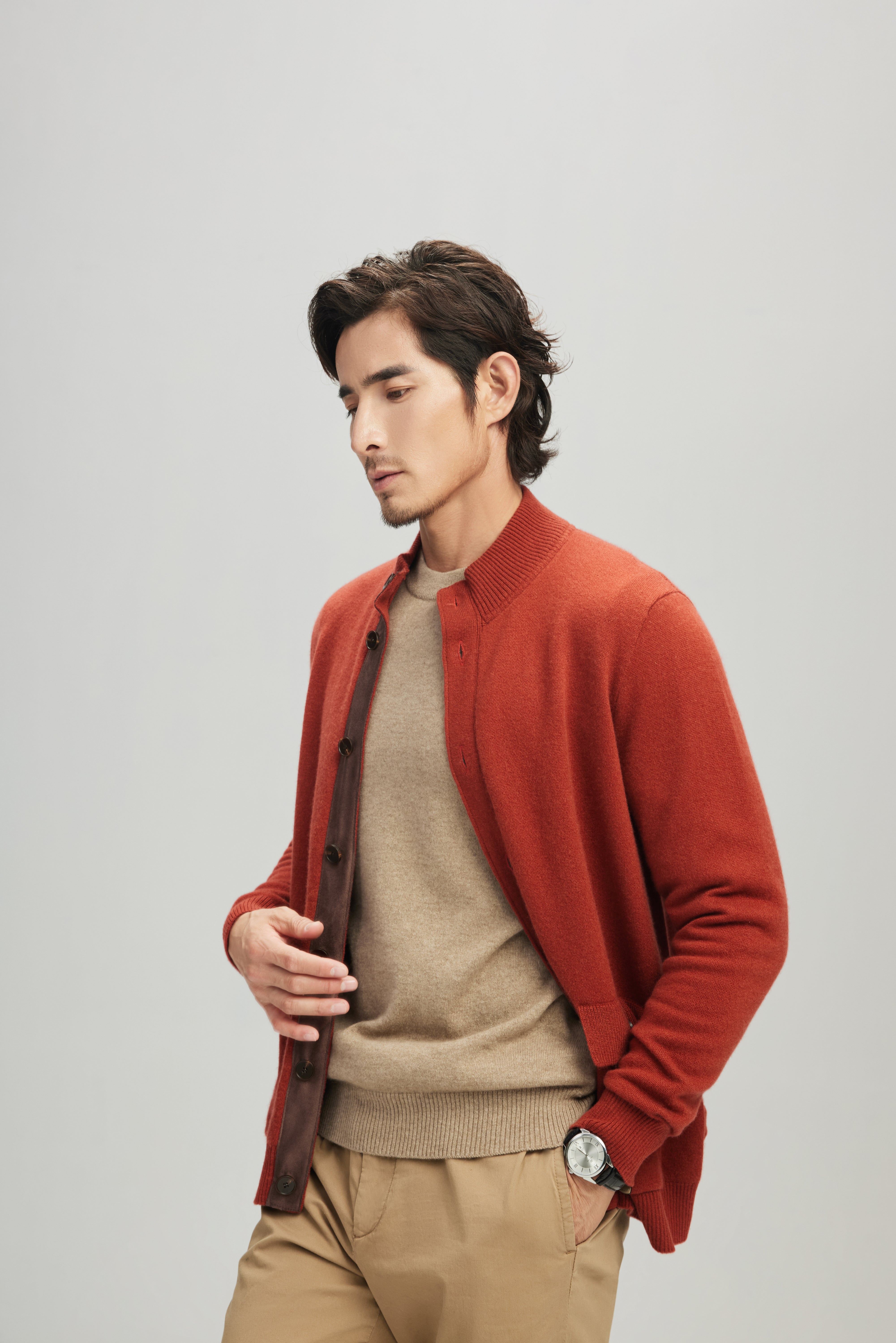 Stand Collar Cashmere Cardigan