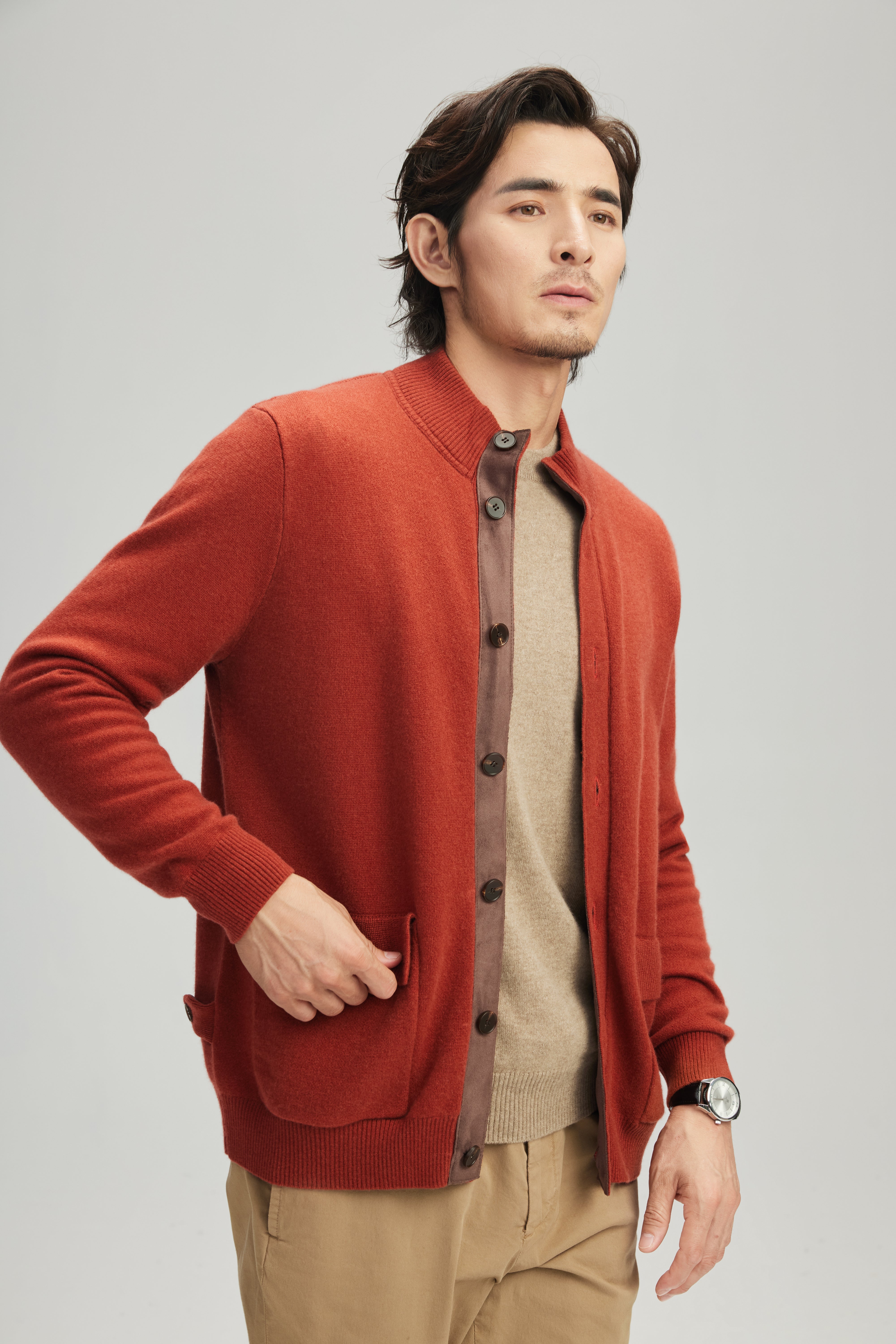Stand Collar Cashmere Cardigan