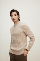 Half Turtleneck Thickened Zipper Cable Pullover