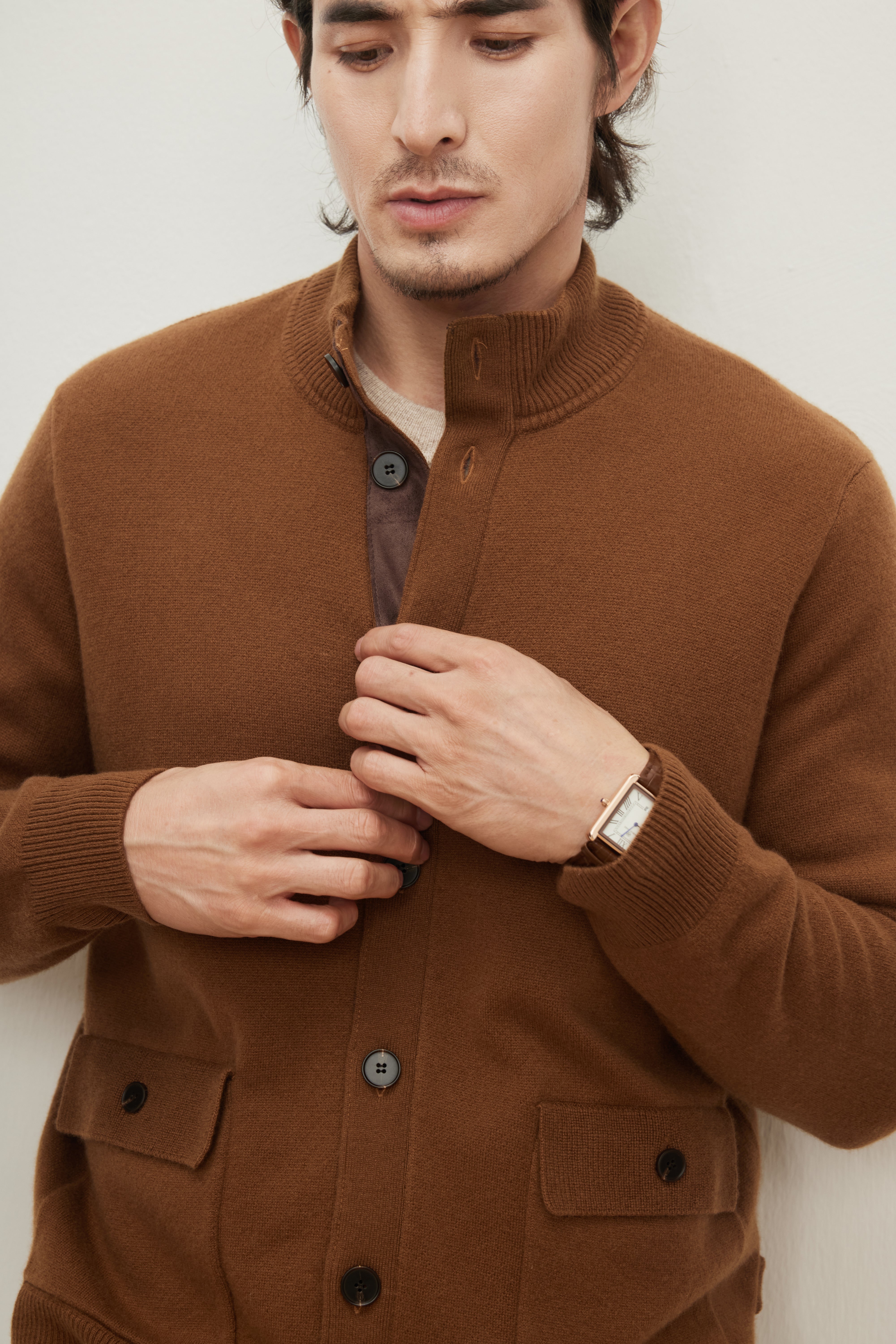 Stand Collar Cashmere Cardigan