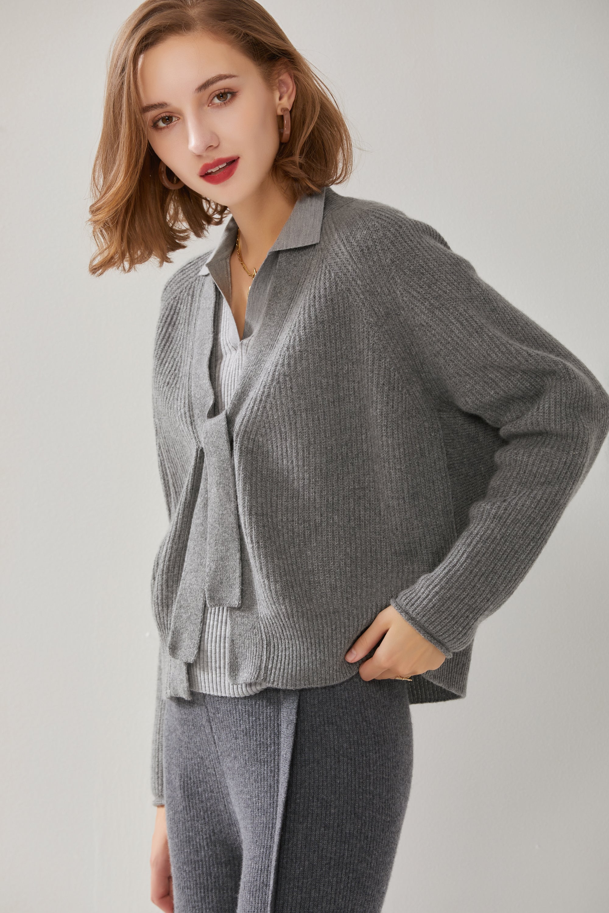 V-neck Single-breasted Batwing Cardigan For Women