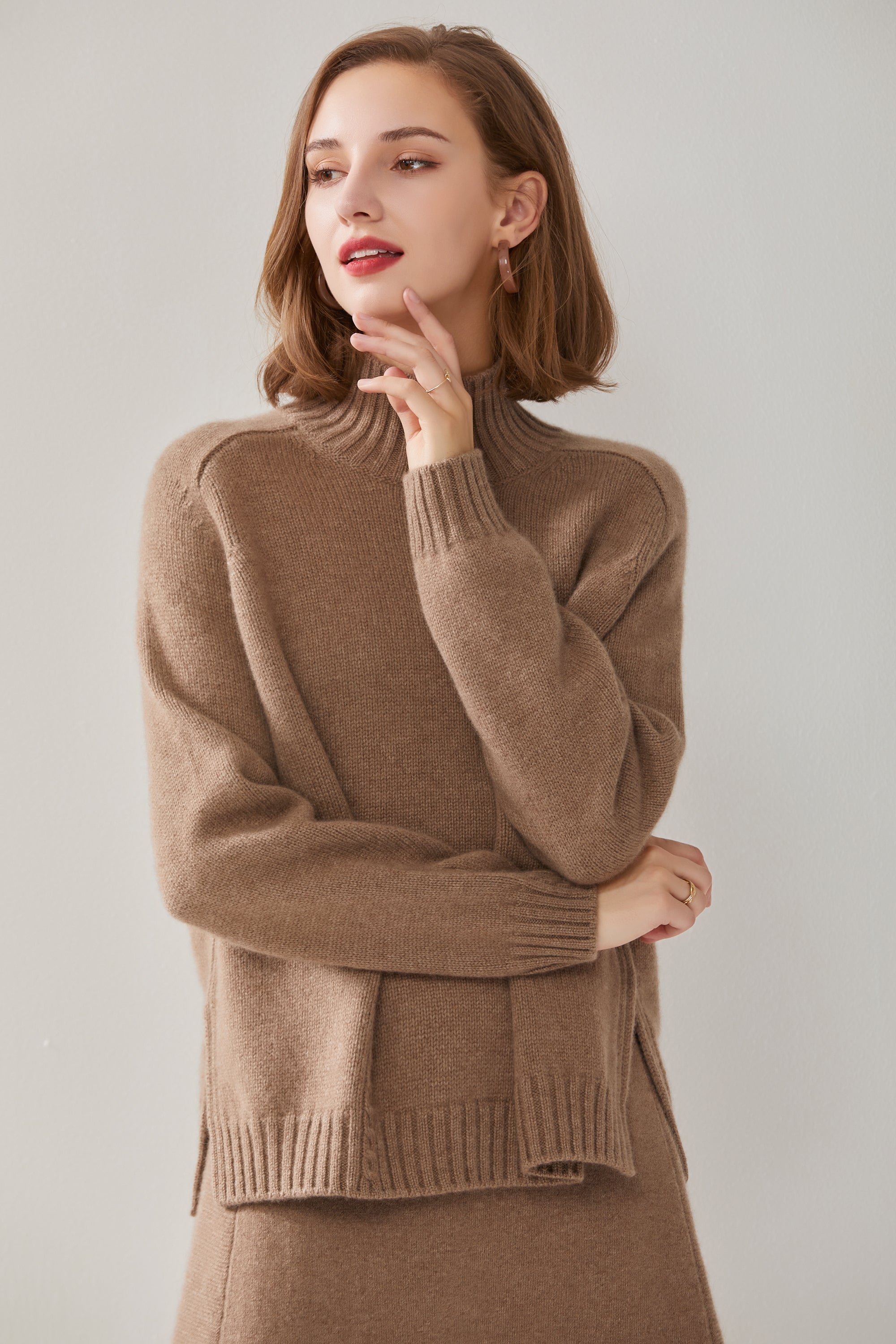 Mock Neck Twisted Flower Pullover Cashmere Sweater