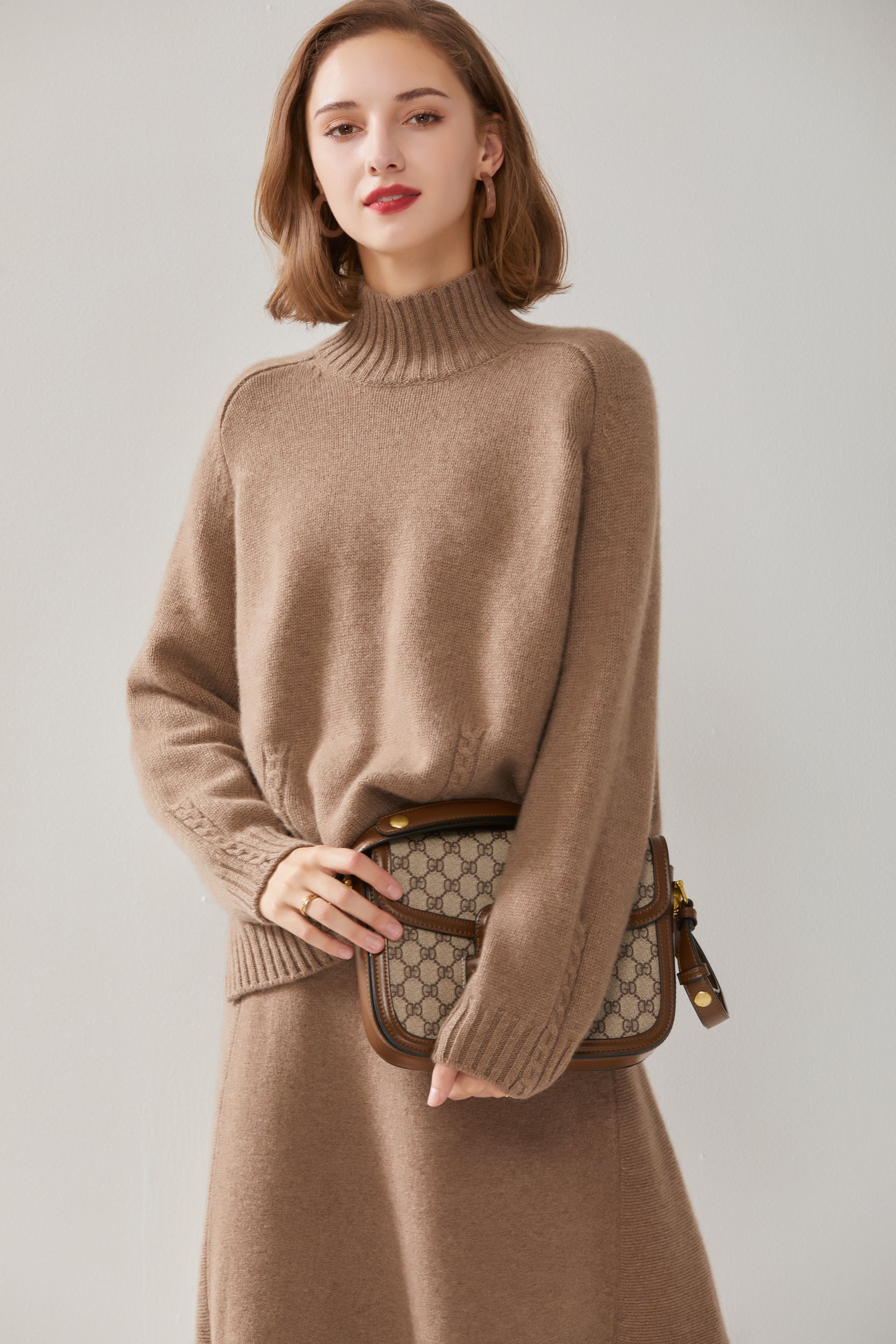 Mock Neck Twisted Flower Pullover Cashmere Sweater