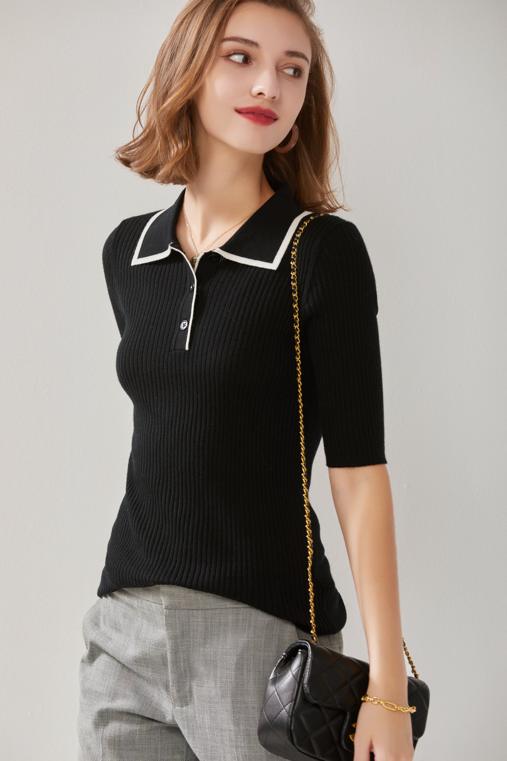 Worsted Small Lapel Drawstring Short Sleeves