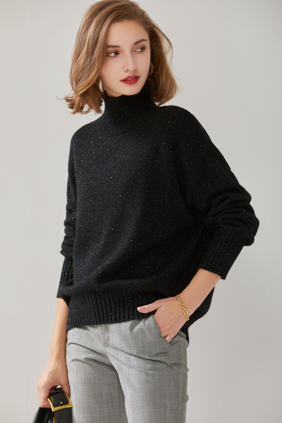 Stand Collar Gold Thread Cashmere Sweater
