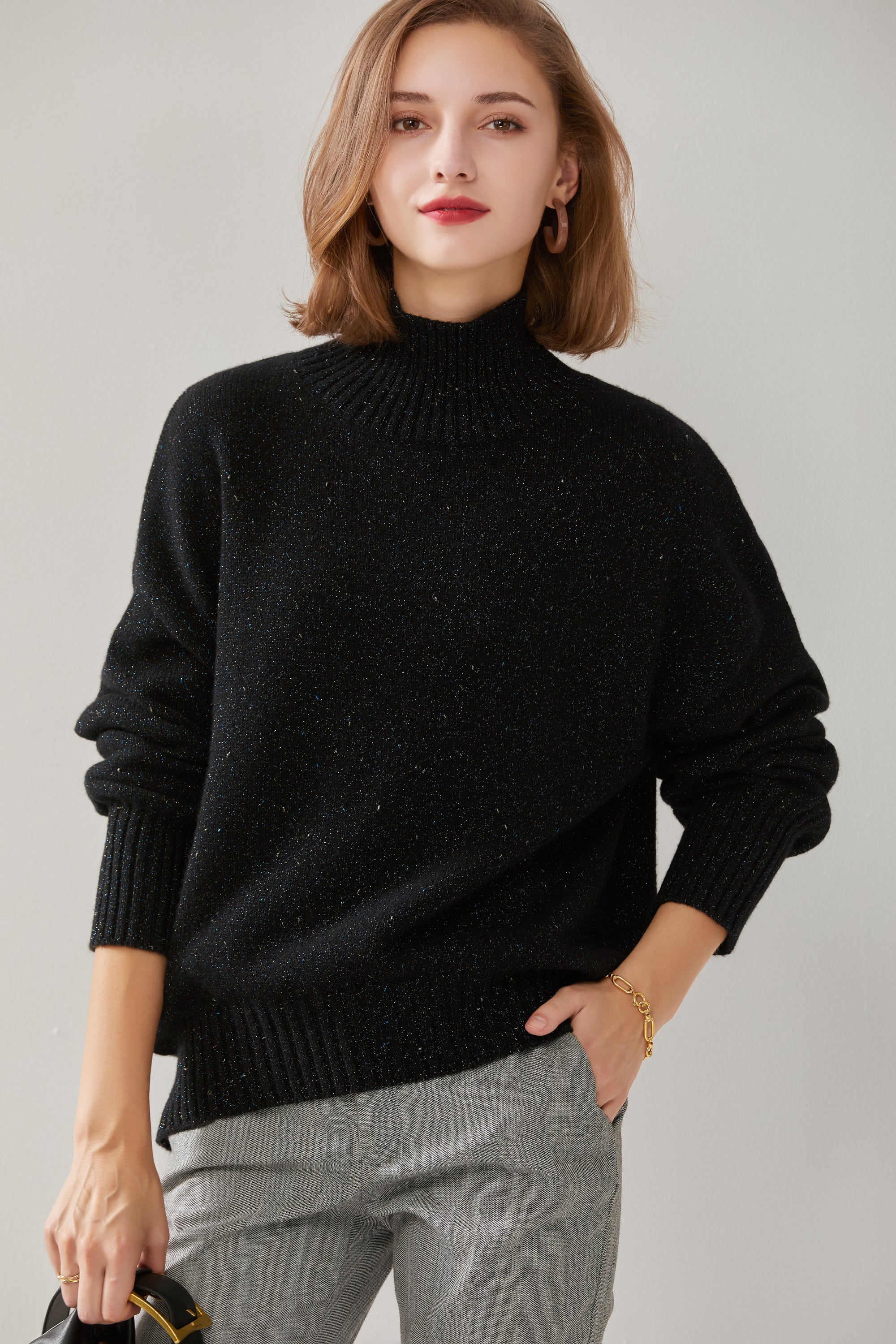 Stand Collar Gold Thread Cashmere Sweater