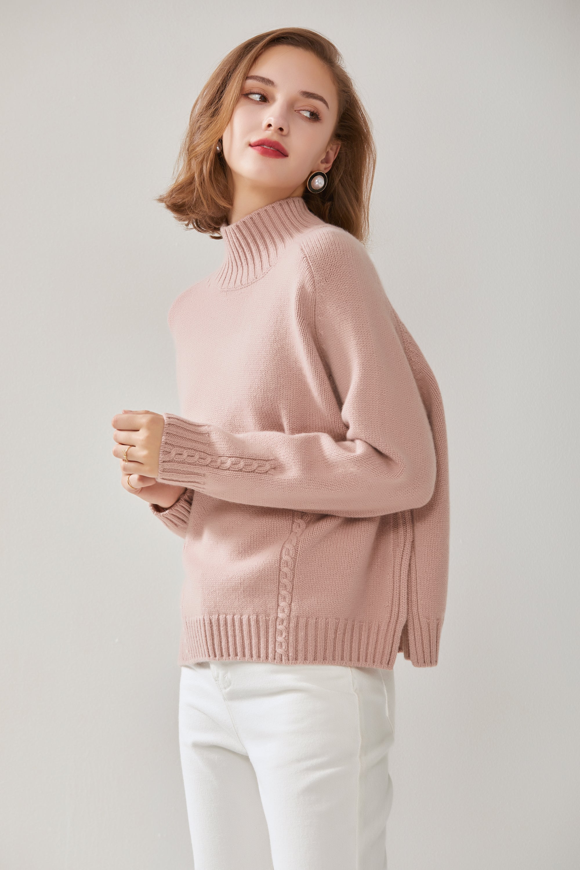 Mock Neck Twisted Flower Pullover Cashmere Sweater