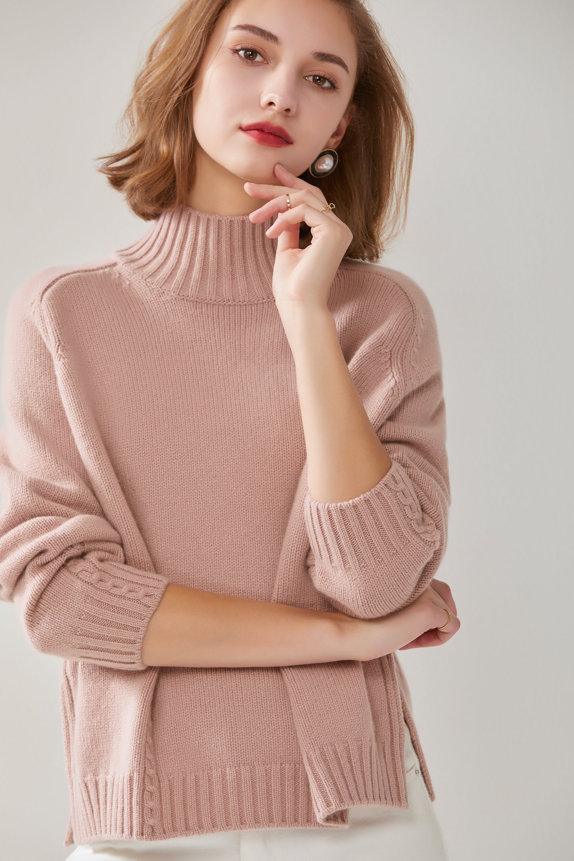Mock Neck Twisted Flower Pullover Cashmere Sweater