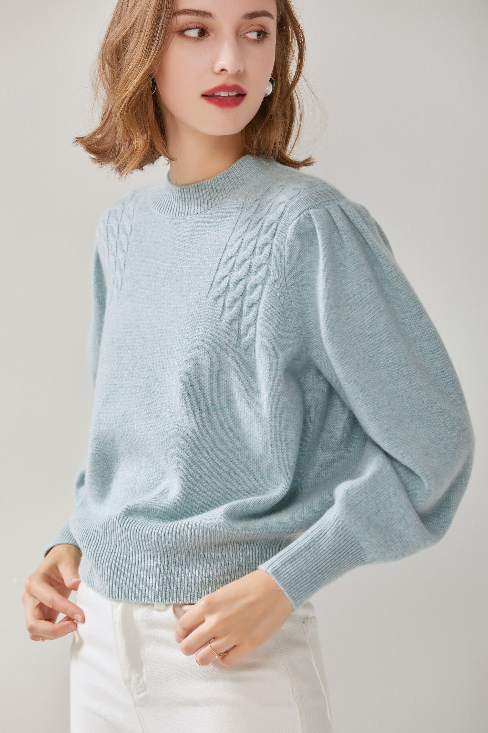 Round Neck Thickened Twisted Puff Sleeves Women's Suit