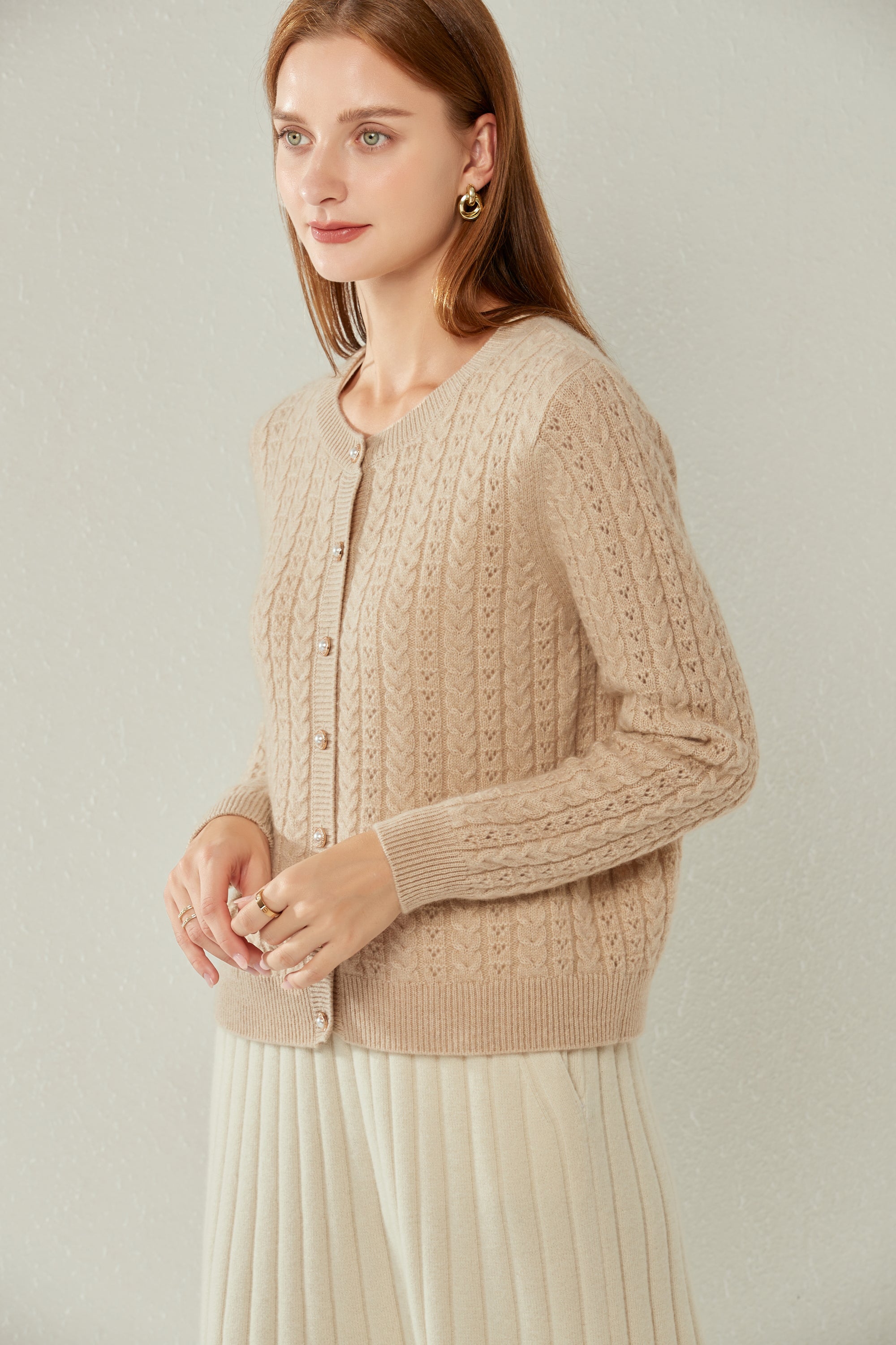 Crew Neck Thickened Cable Cardigan