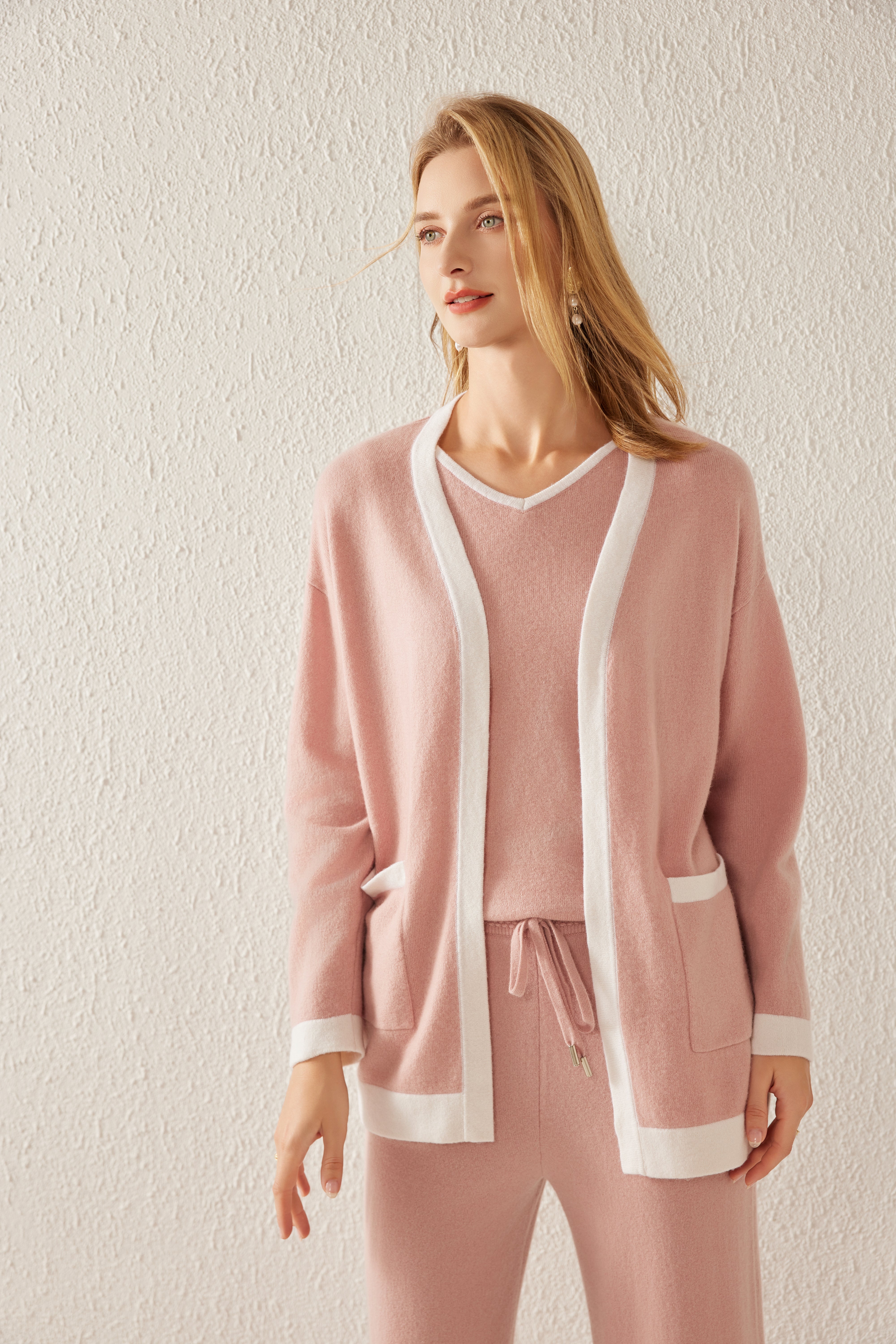V-neck Cardigan Vest Pants Set
