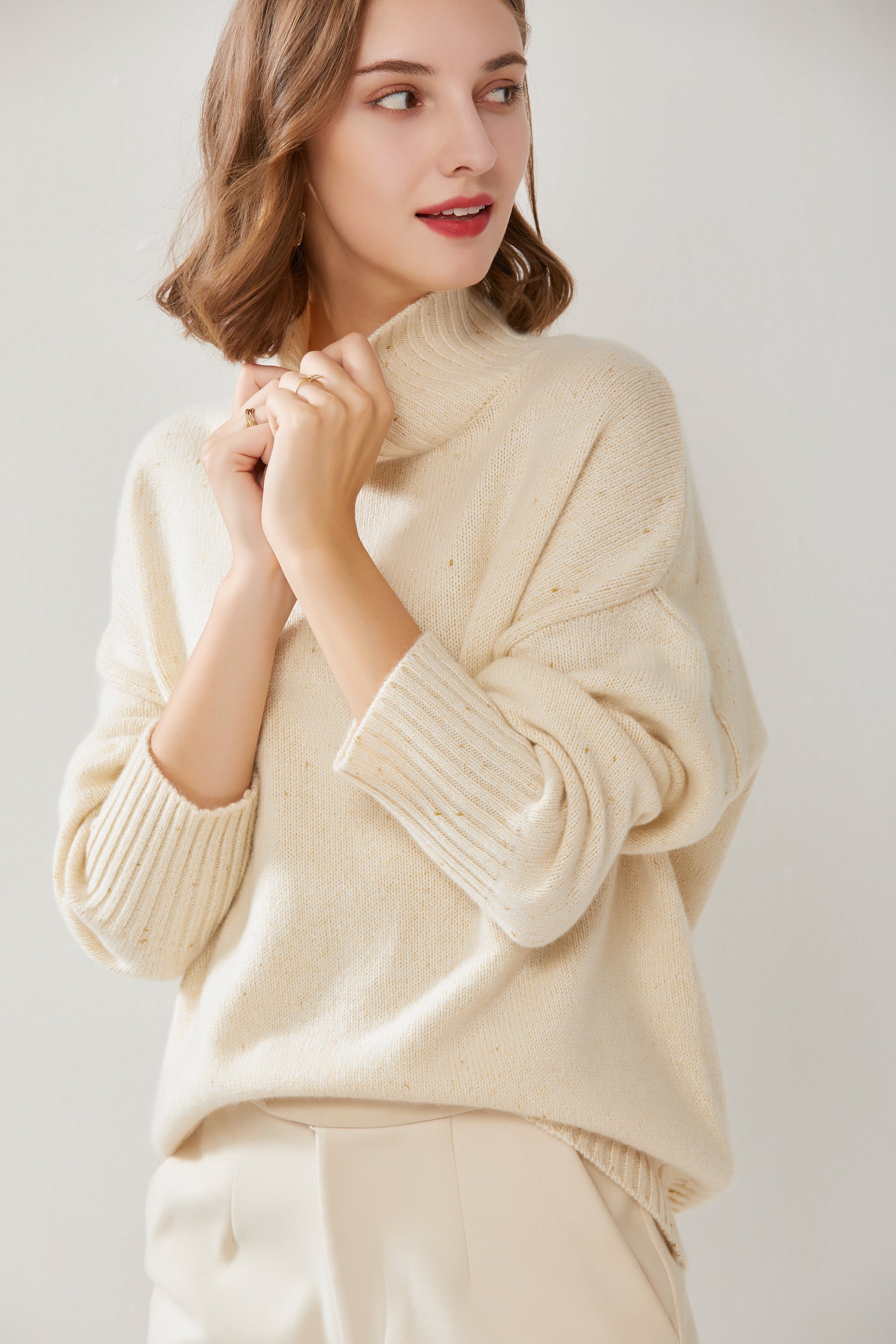 Stand Collar Gold Thread Cashmere Sweater