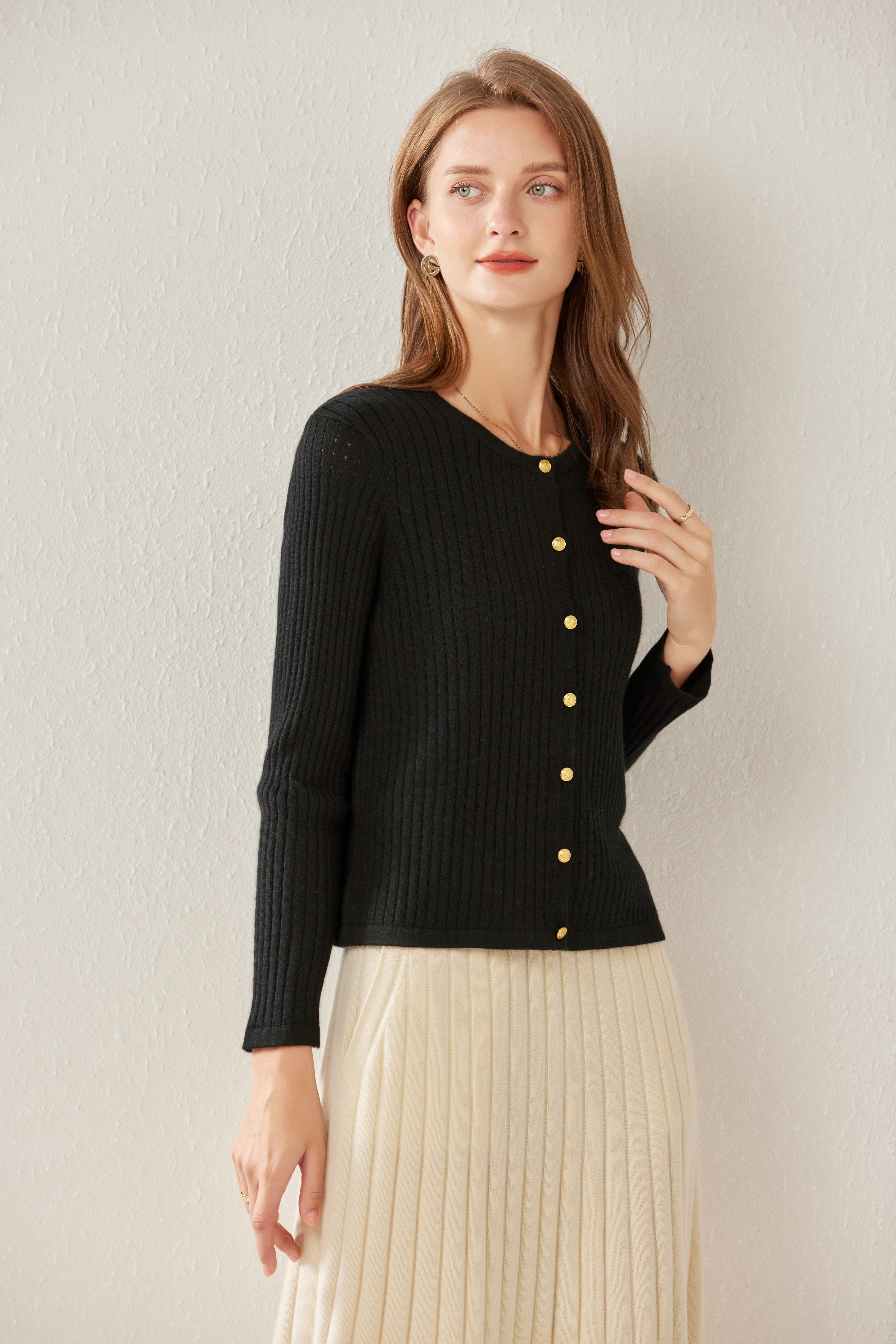 Worsted Crew Neck Cardigan