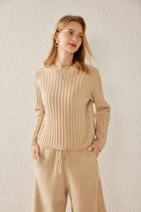 Round Neck Off-shoulder Drawstring Cashmere Sweater