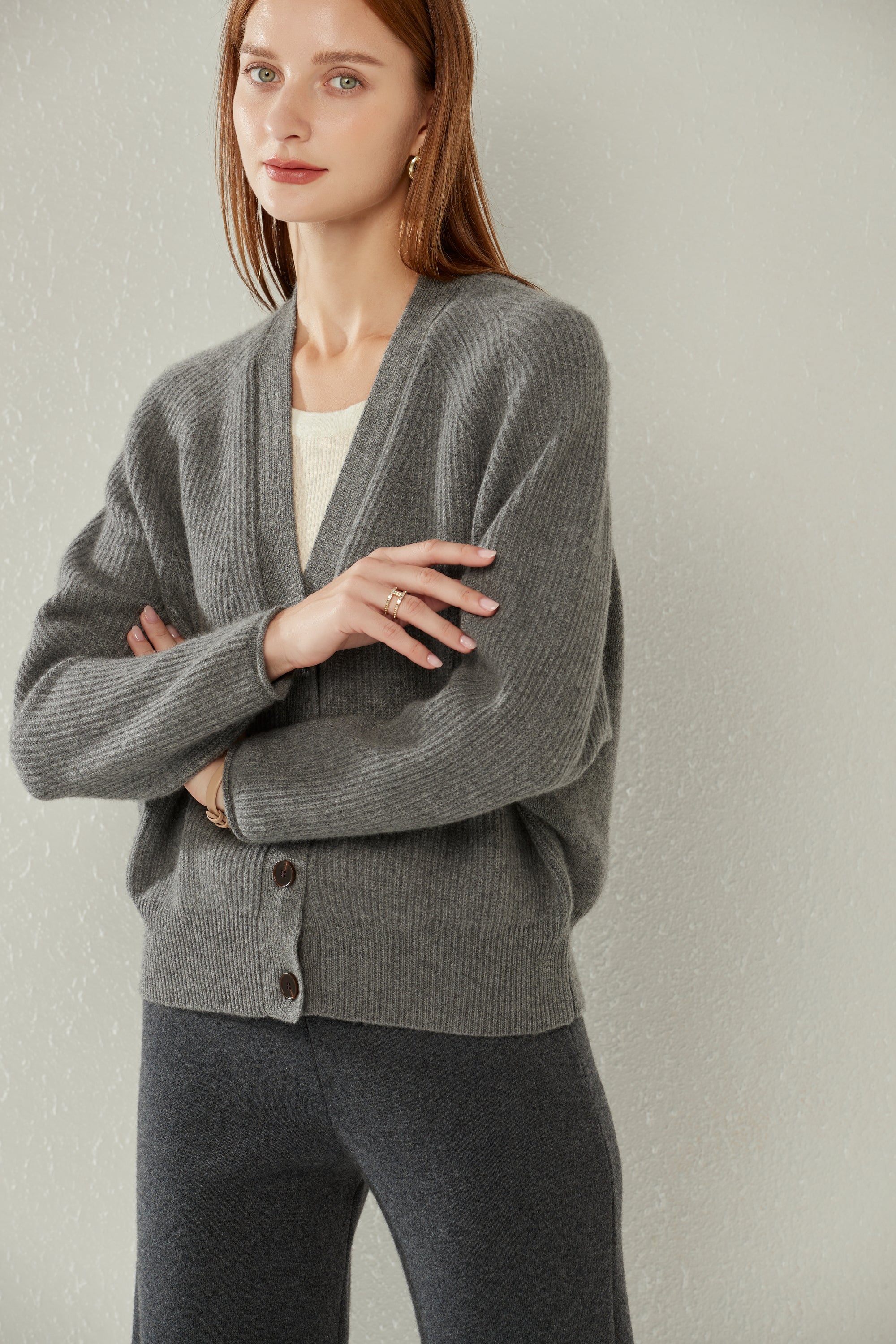V-neck Single-breasted Batwing Cardigan