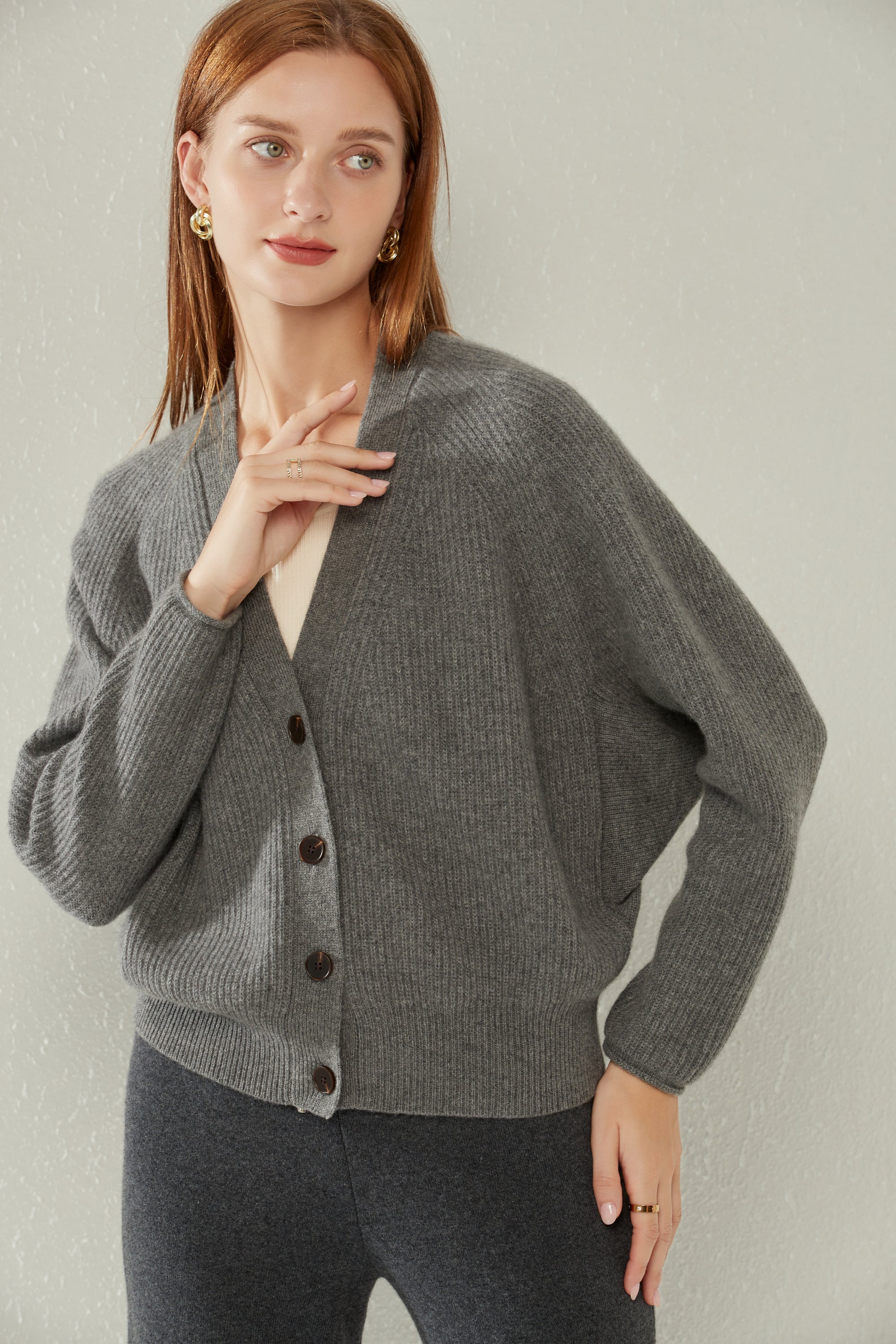 V-neck Single-breasted Batwing Cardigan