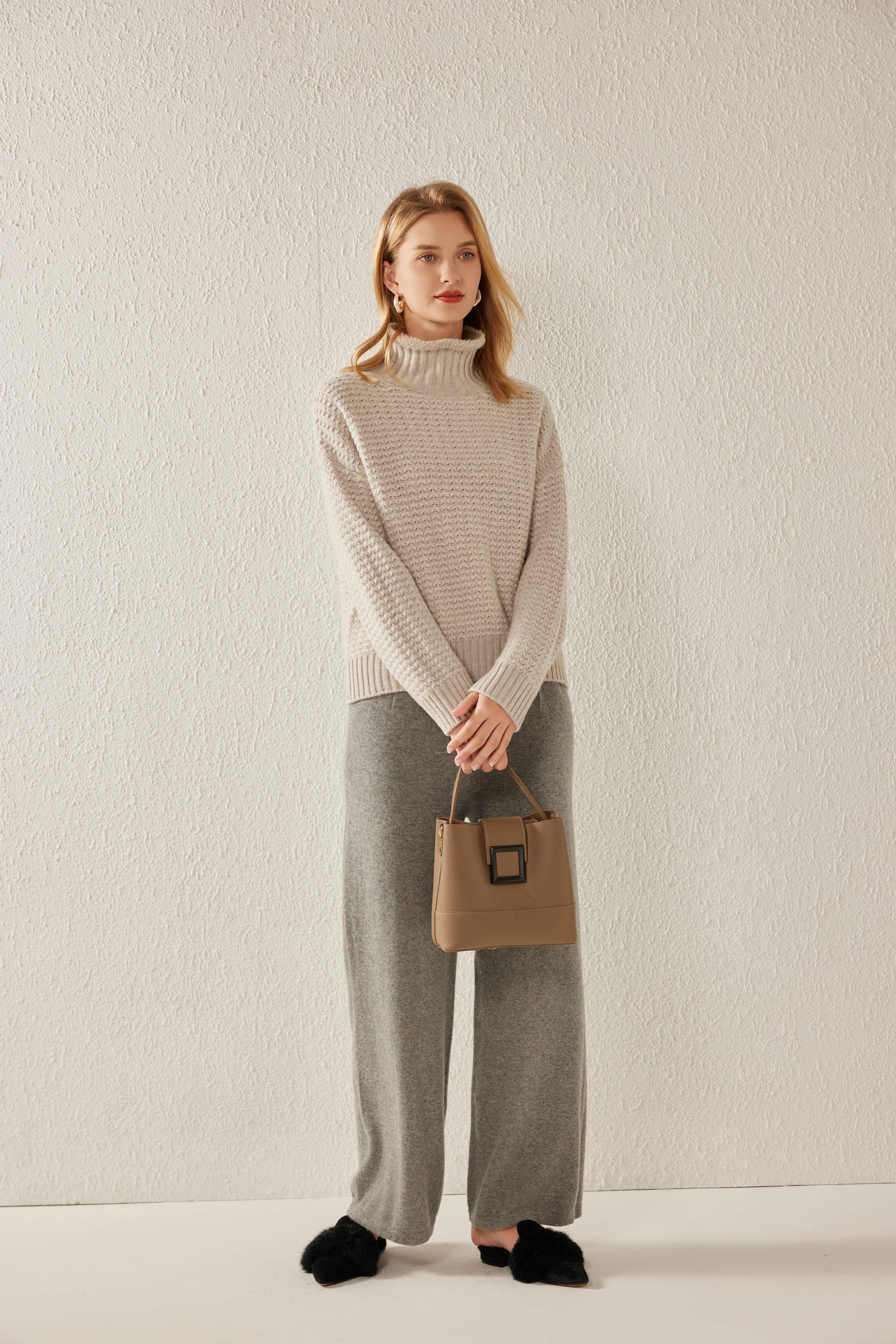 Stand Collar Thickened Floral Pullover Wide Leg Pants